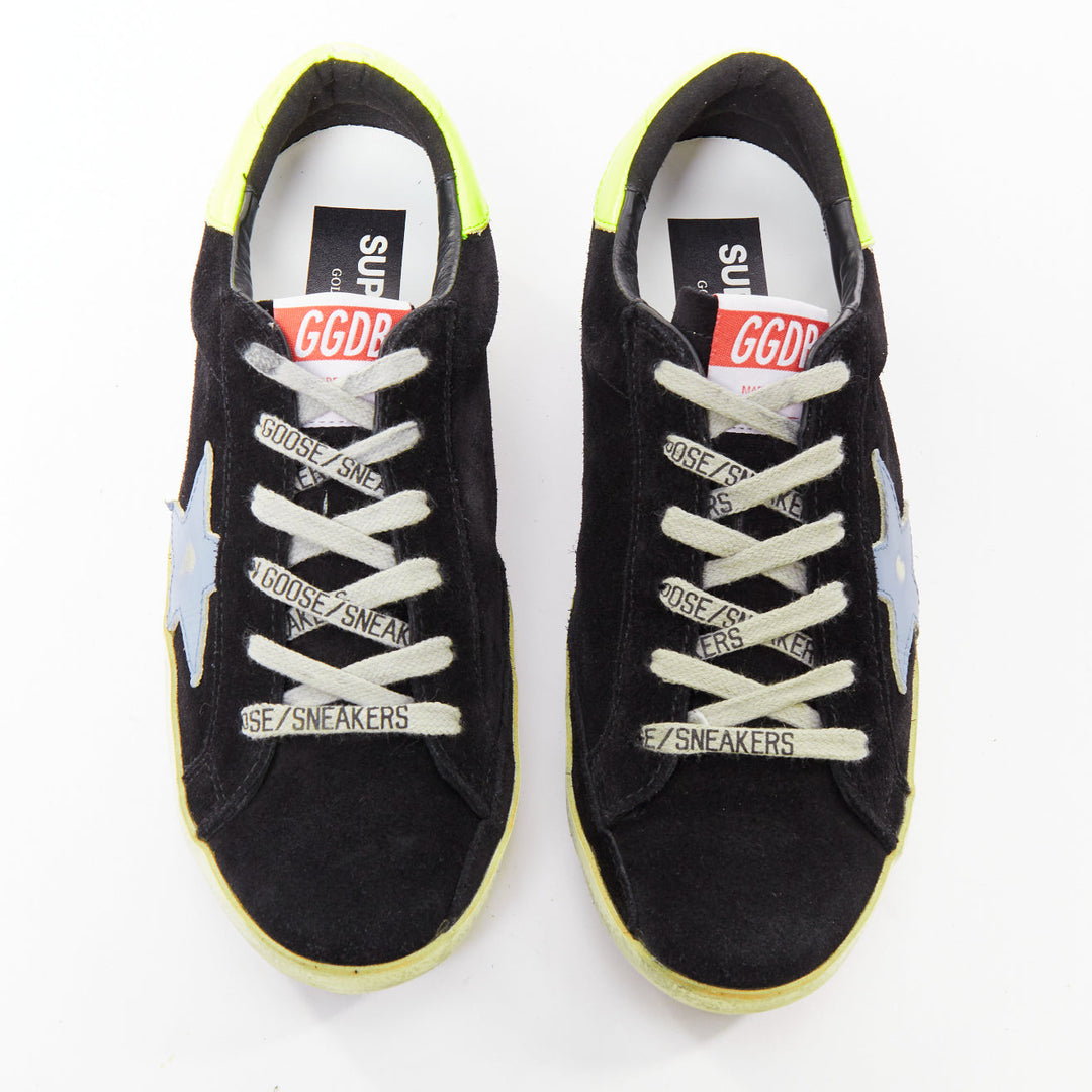 GOLDEN GOOSE GGDB SStar black neon green suede distressed sneakers EU37