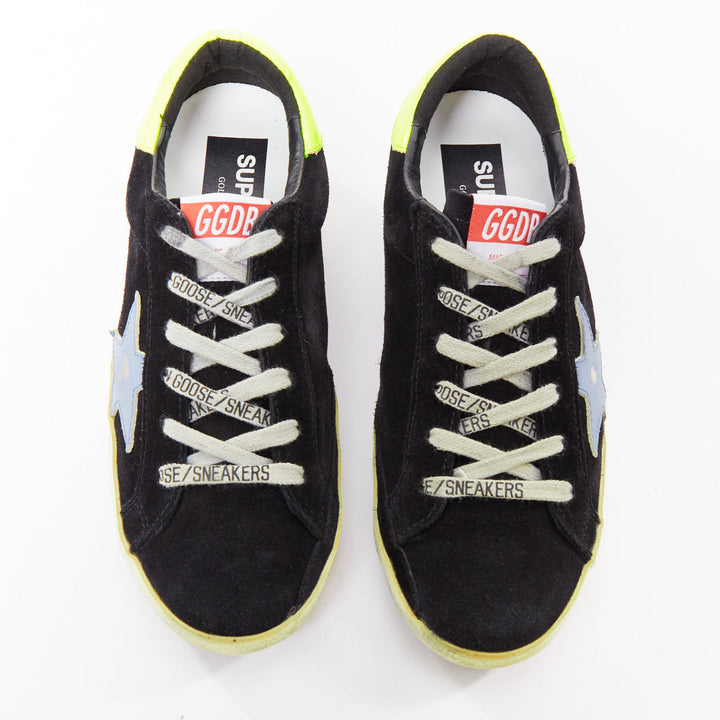 GOLDEN GOOSE GGDB SStar black neon green suede distressed sneakers EU37