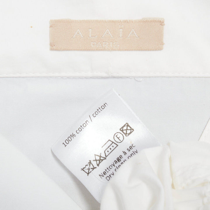 ALAIA off white cotton drawstring tie waist halter shirt top FR36 S