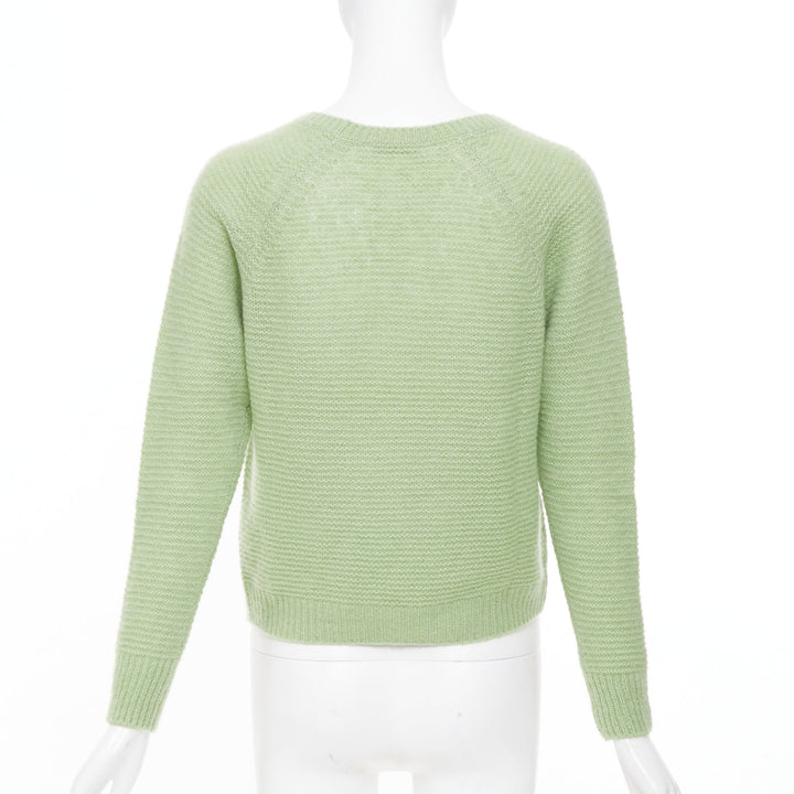 MAX MARA 2019 sage light green textured waffle knit cashmere silk sweater XS