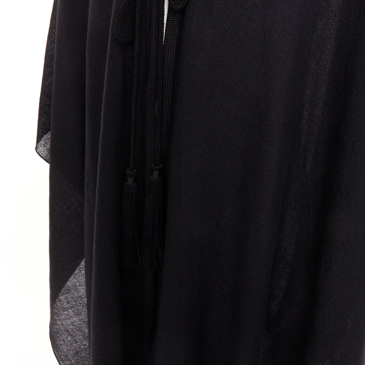 SAINT LAURENT 2016 Runway Hedi Slimane black wool fringed tassel tie cape poncho