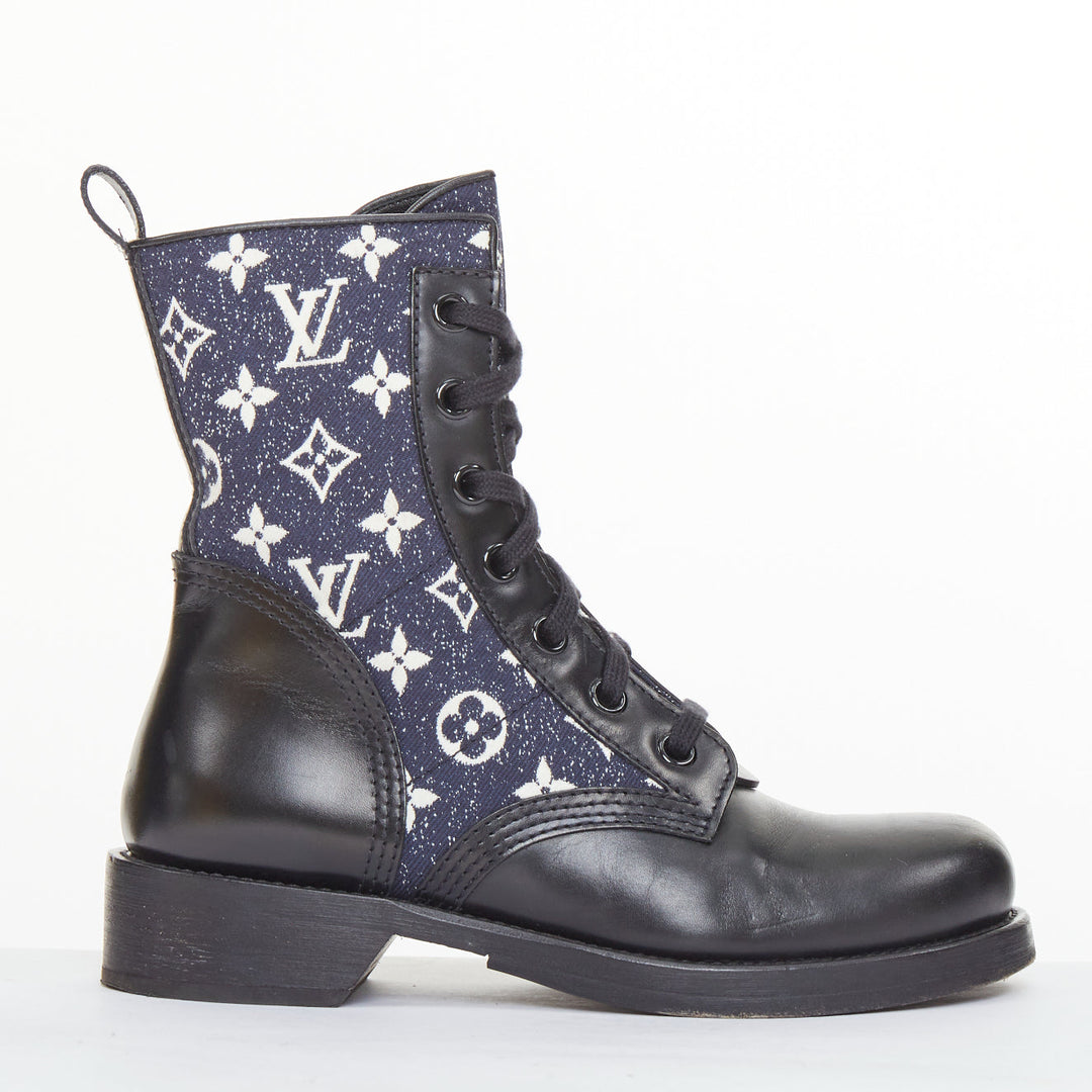 LOUIS VUITTON Metropolis Denim Monogram Flat Ranger combat boots EU38 US8