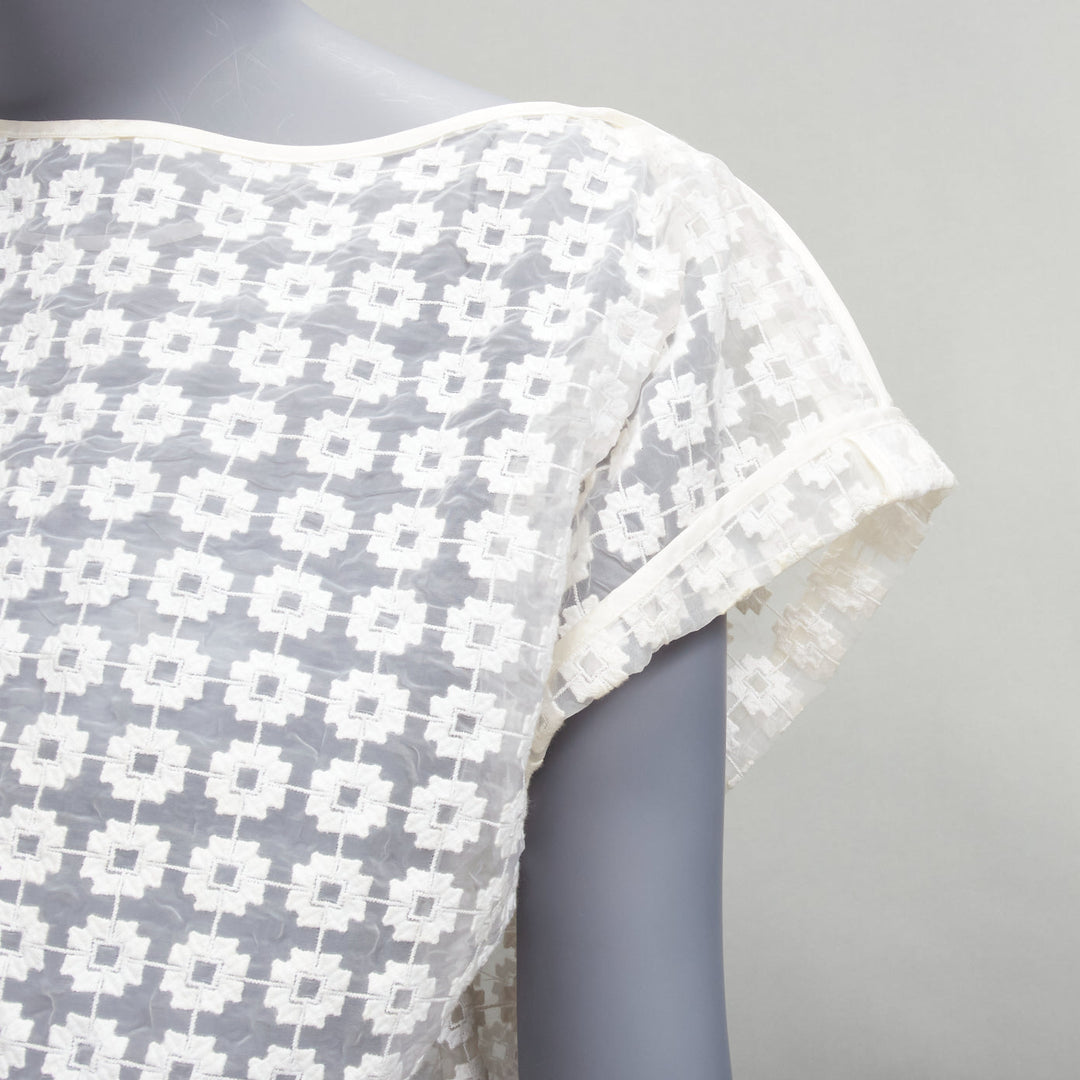MATICEVSKI 2016 Cortes Box cream cotton embroidery cap sleeves sheer top AUS6 S