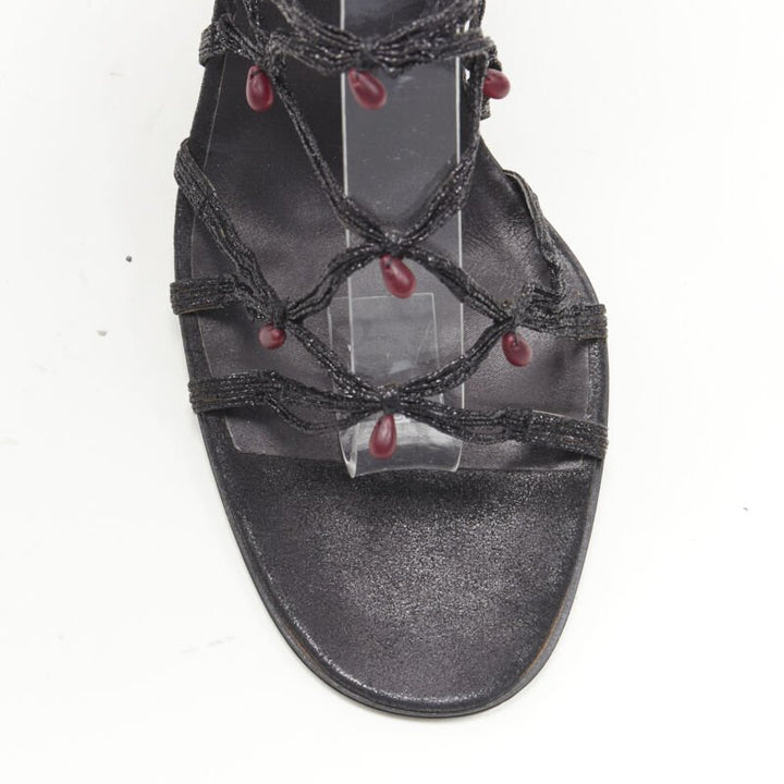 vintage CHRISTIAN DIOR John Galliano black net red bead crystal sandal EU36.5
