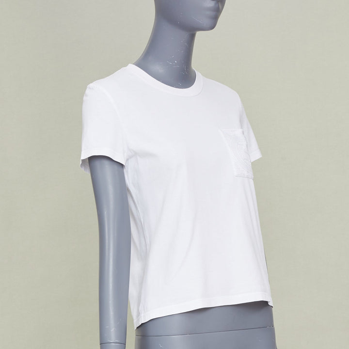 HERMES 2024 Mosaique Au 24 embroidered H pocket blanc white cotton tshirt FR38 M
