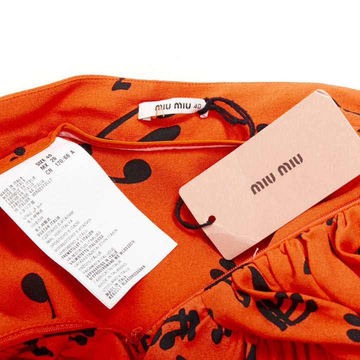 MIU MIU 2014 orange black viscose musical notes melody gathered skirt IT40 M