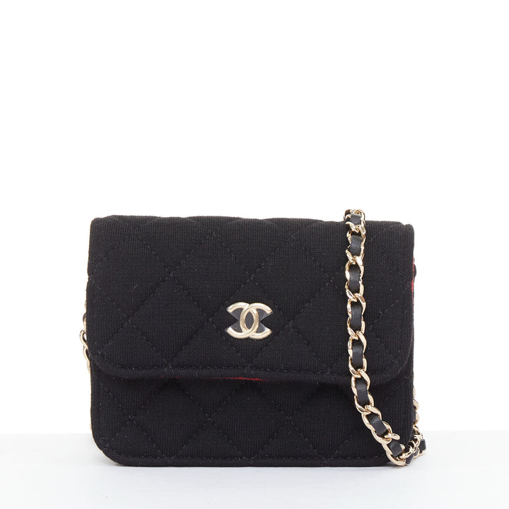 CHANEL 23C VIP Limited black quilted jersey gold CC chain mini crossbody bag