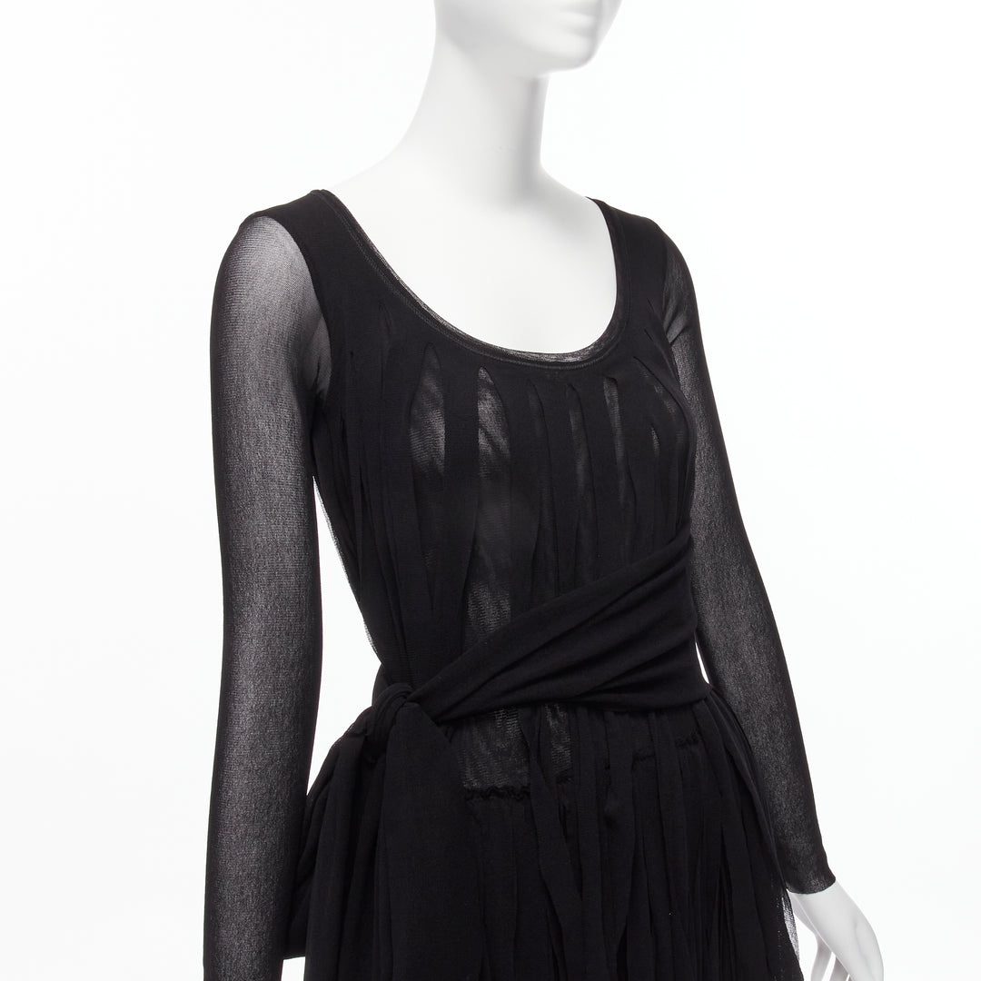 JEAN PAUL GAULTIER SOLEIL Vintage black fringed tulle tie belt flapper dress S