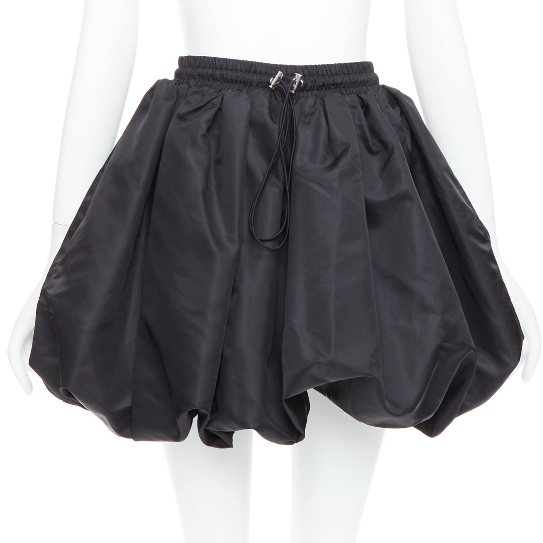 DAVID KOMA black nylon bubble silver drawstring puffball skirt UK6 XS