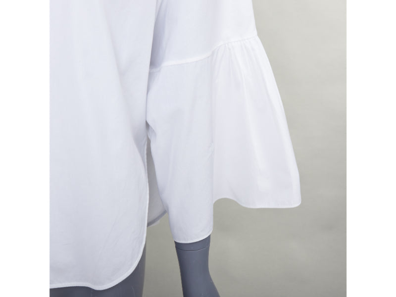 VALENTINO white cotton split collar flared sleeves popover blouse IT38 XS