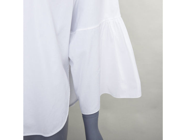 VALENTINO white cotton split collar flared sleeves popover blouse IT38 XS