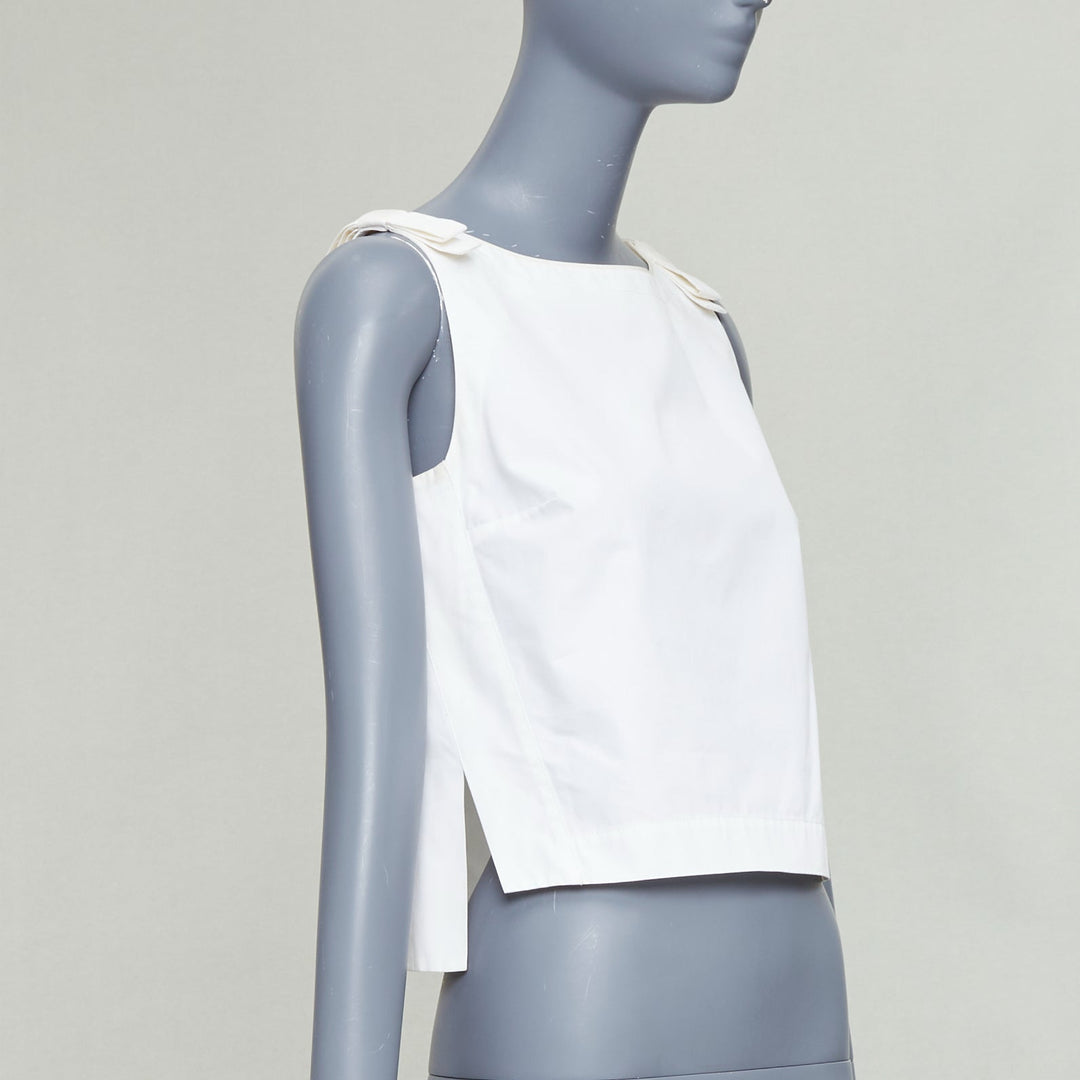 FENDI cream cotton bow shoulders square neck flare top IT36 XXS