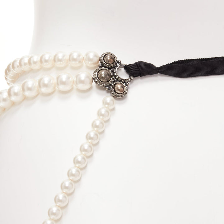 LANVIN 2013 Alber Elbaz blue COOL pendant pearl ribbon tiered belt necklace