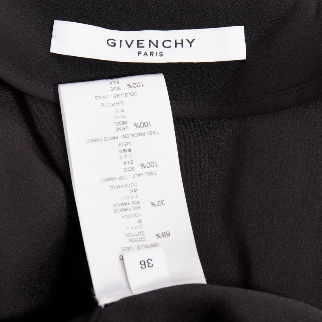 GIVENCHY black silk cotton blend intricate lace trim wrap jumpsuit FR36 S