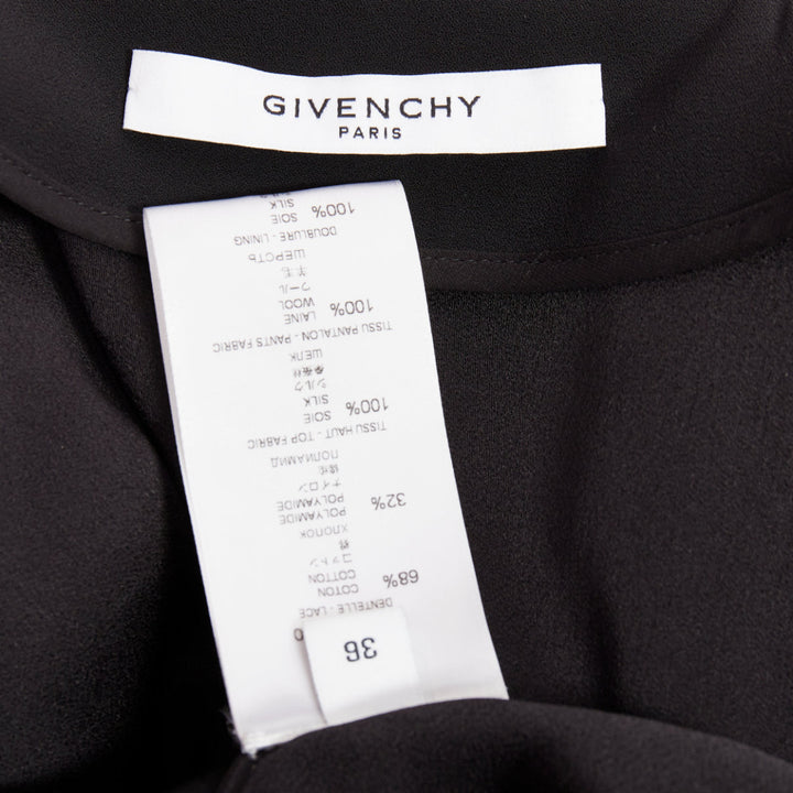 GIVENCHY black silk cotton blend intricate lace trim wrap jumpsuit FR36 S