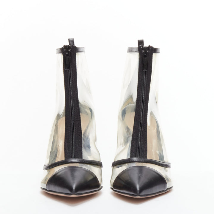 GIANVITO ROSSI black leather clear PVC ankle boots EU38.5