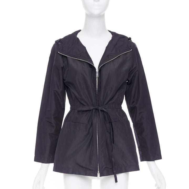 PRADA 2021 Re Nylon navy drawstring hooded zip up utility jacket IT40 S