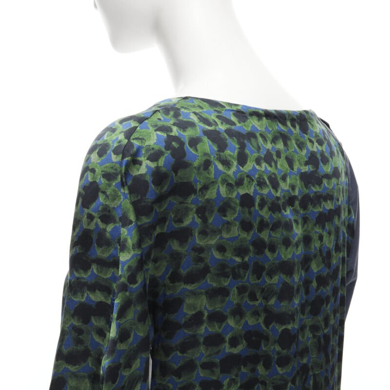 DRIES VAN NOTEN green navy draped silk contrast short sleeve dress FR36 S