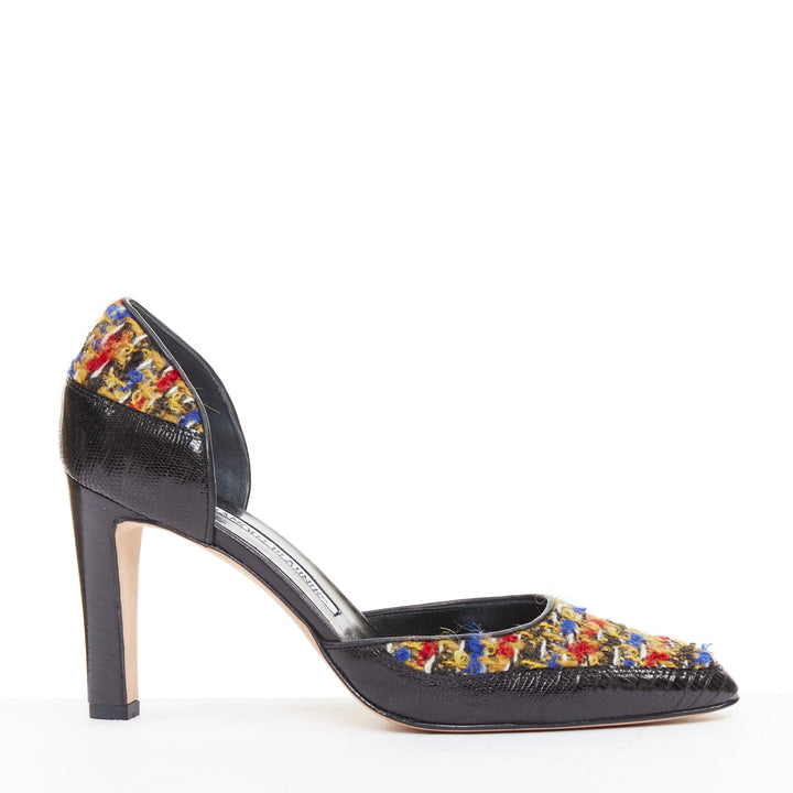 rare MANOLO BLAHNIK Kurung Dorsay multicolor boucle tweed court pumps EU37