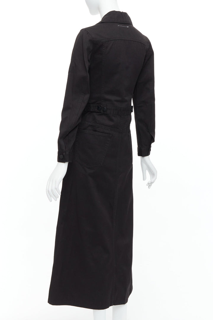 MAISON MARGIELA Line 6 Vintage black cotton carpenter midi dress IT38 XS