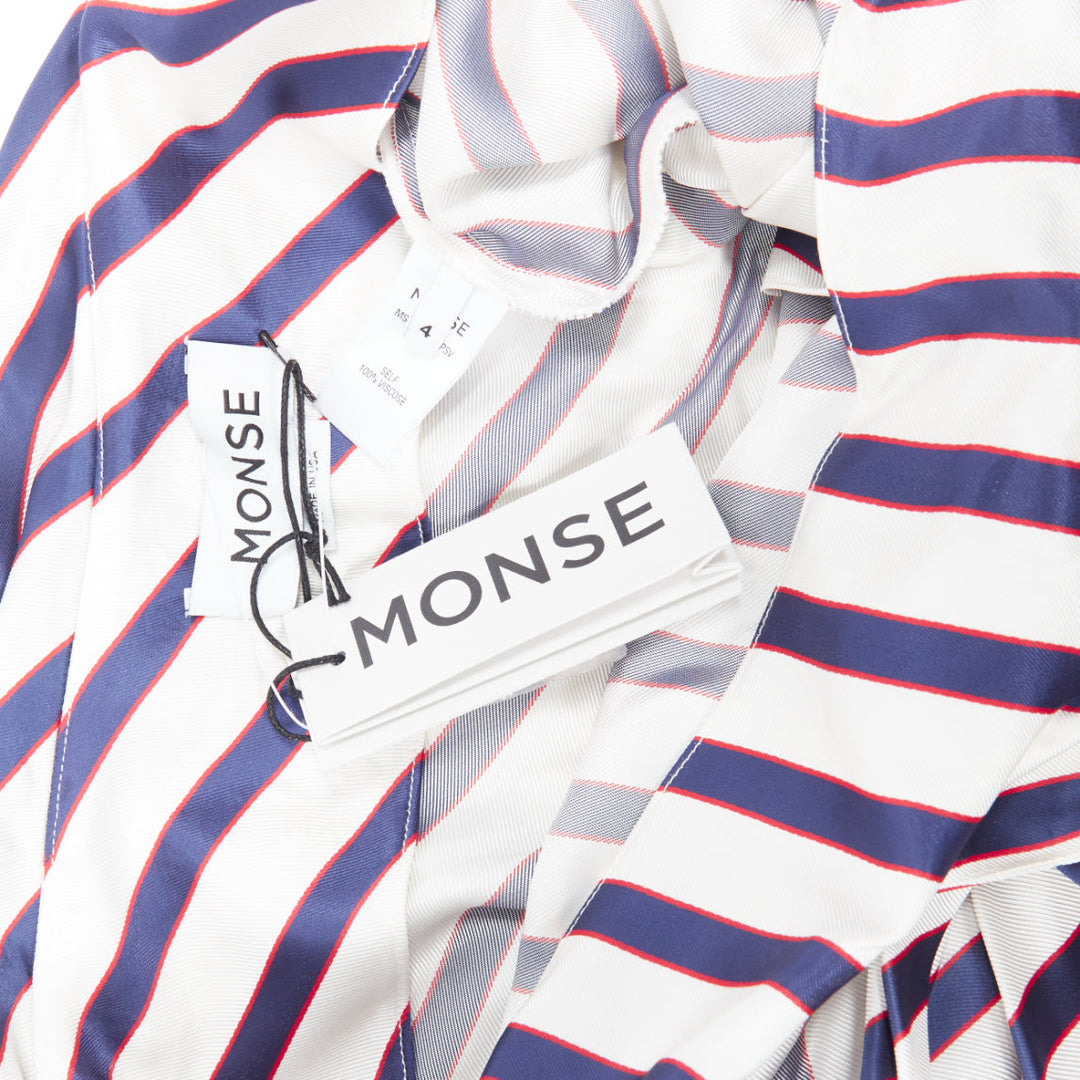 MONSE SS18 Runway blue stripe halter cold shoulder deconstructed shirt US4 S