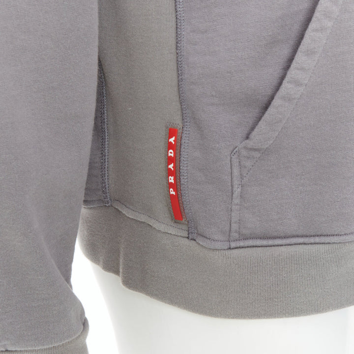 PRADA 2018 Line Rossa grey cotton red sports logo hoodie L