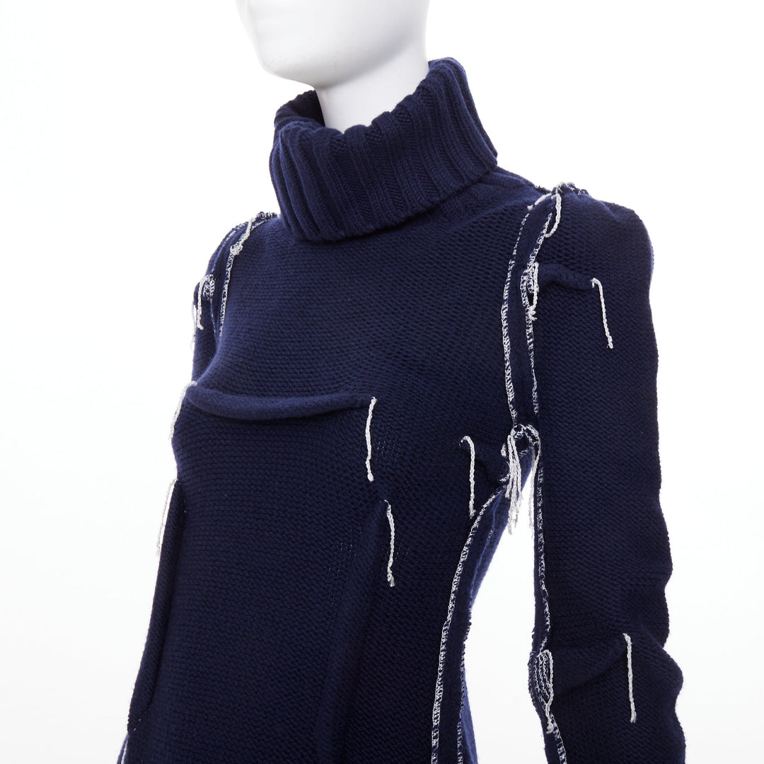 MAISON MARTIN MARGIELA H&M 2012 Re-Edition navy darted merino wool knit dress XS