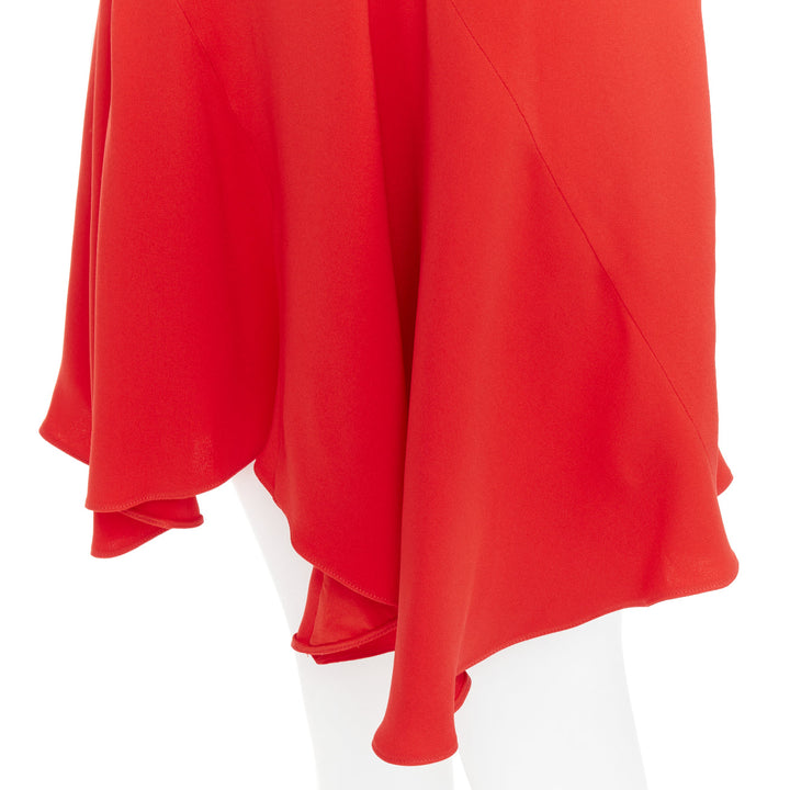 CHRISTIAN DIOR red silk blend round neck asymmetric handkerchief dress FR40 M