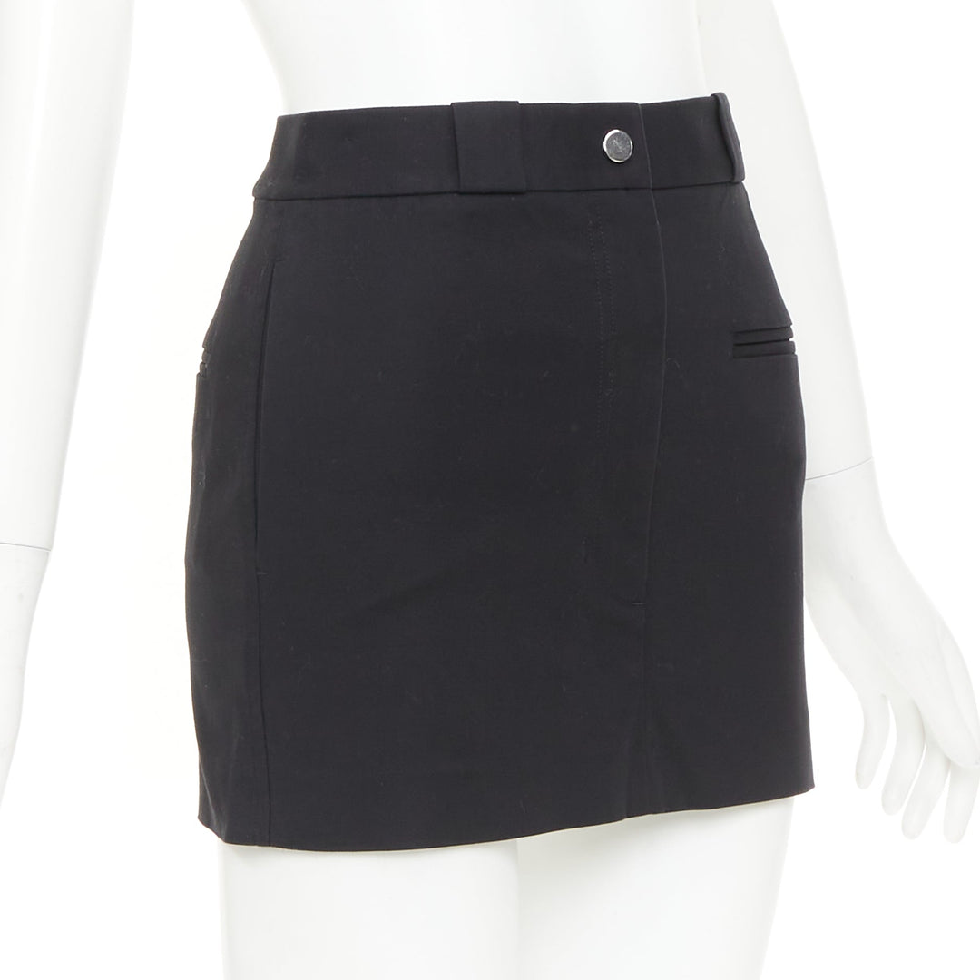 HELMUT LANG black woven cotton tailored front welt pocket utility skirt US0 XS