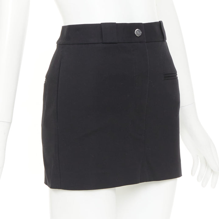 HELMUT LANG black woven cotton tailored front welt pocket utility skirt US0 XS