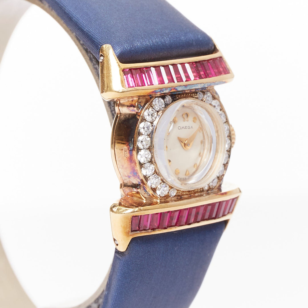 OMEGA Vintage diamond ruby blue satin cocktail watch
