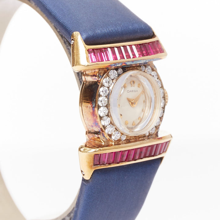 OMEGA Vintage diamond ruby blue satin cocktail watch