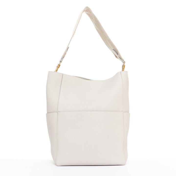 OLD CELINE Seau Sangle off white grey calfskin wool canvas strap bucket bag