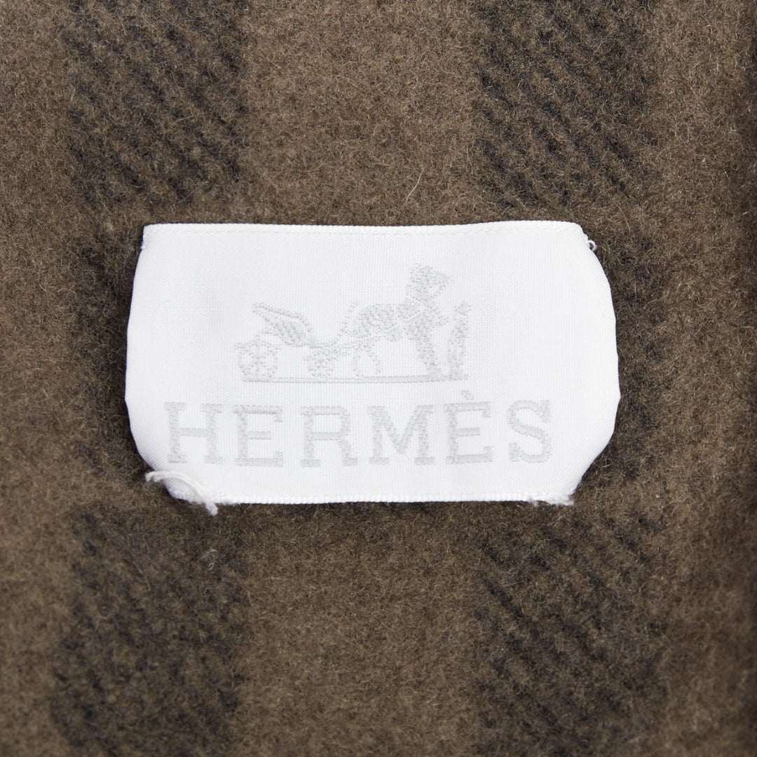 HERMES Vintage dark grey khaki H logo big square throw blanket