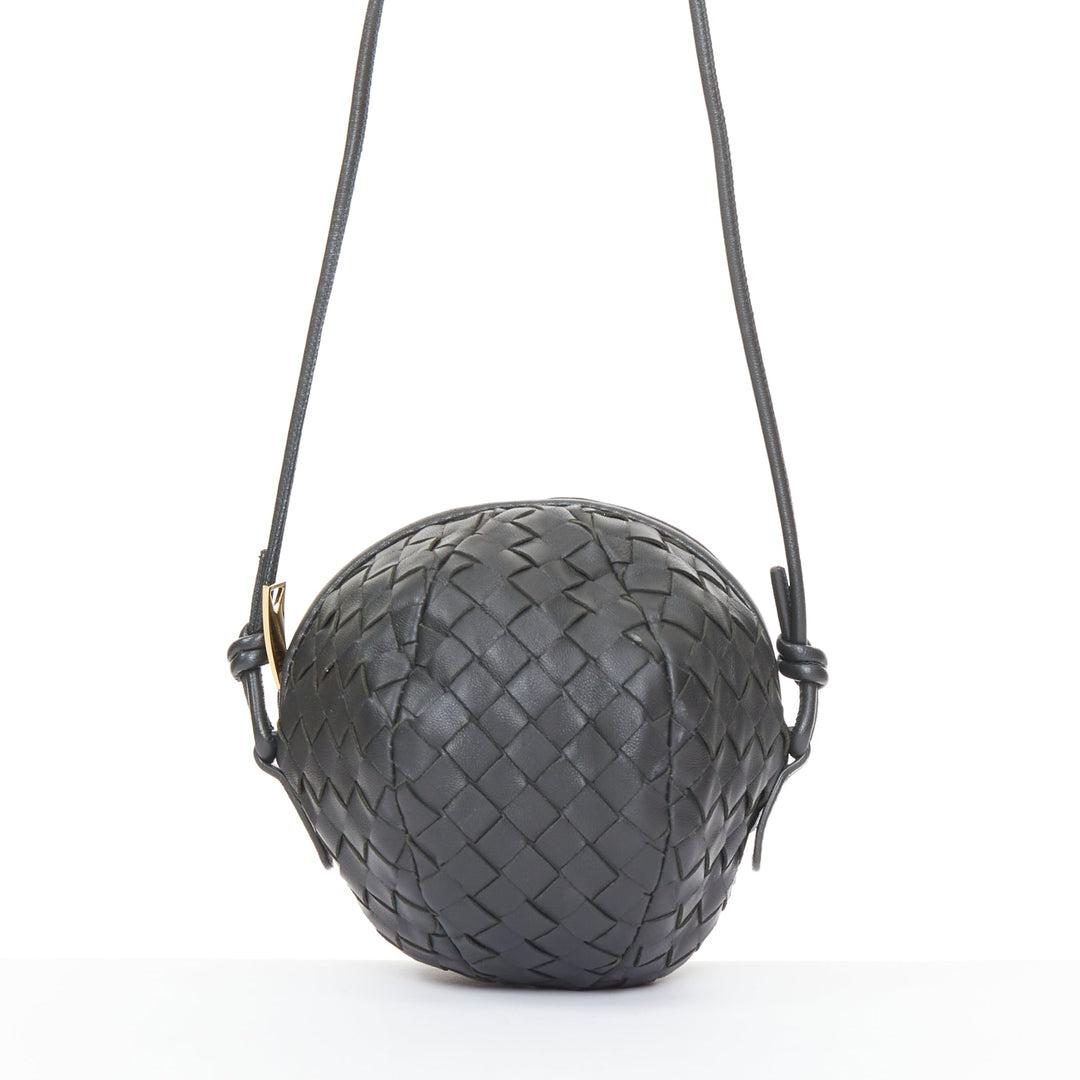 BOTTEGA VENETA 2023 Mava Mini dark grey intrecciato woven lambskin sphere bag