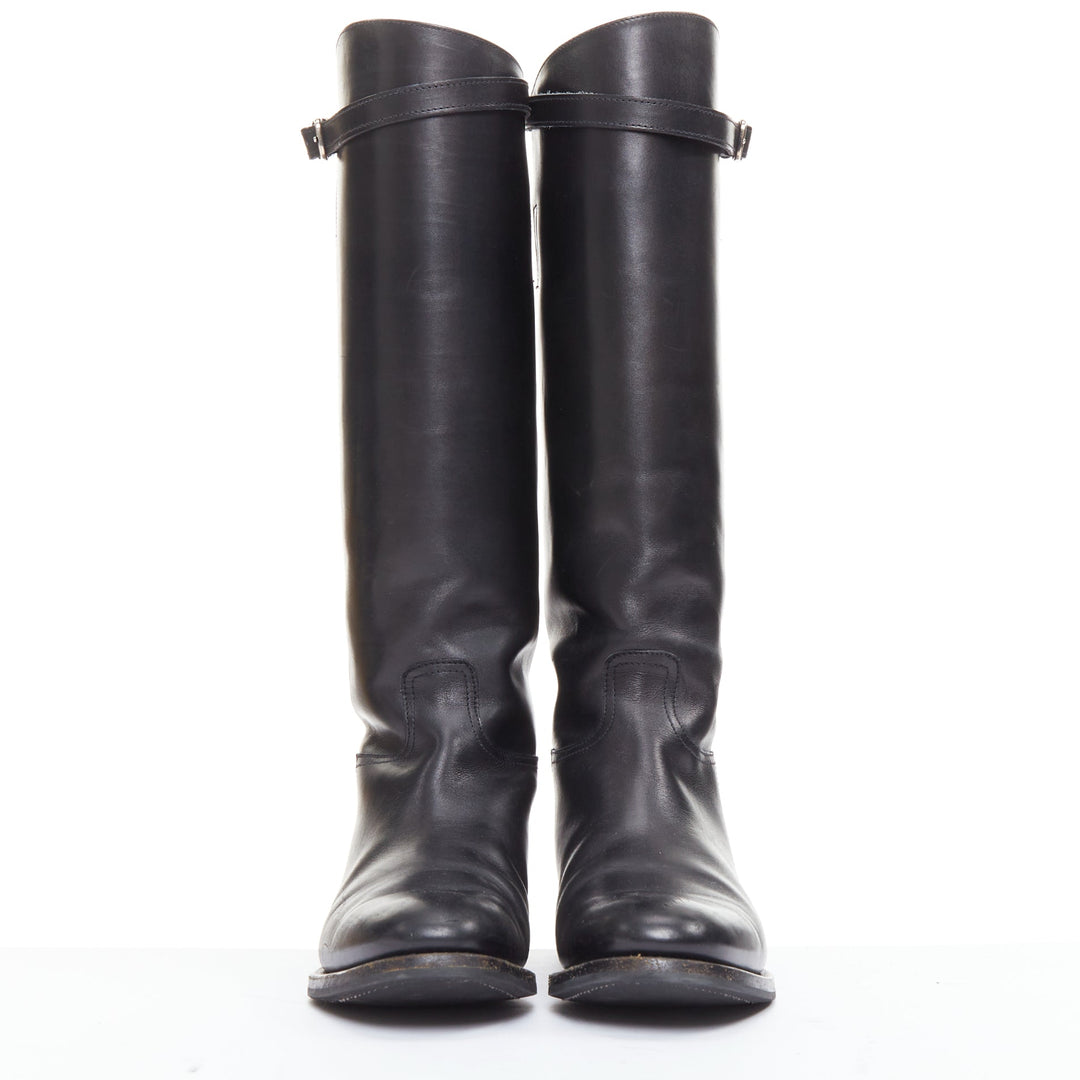 CHURCH'S Michelle G. black leather silver buckle tall riding boots EU37