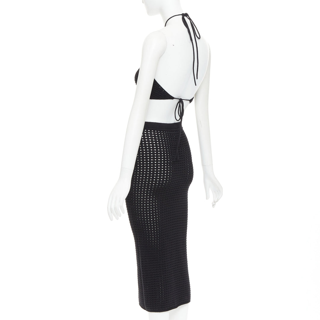 REFORMATION Circa black organically cotton open knit halter top skirt set XS