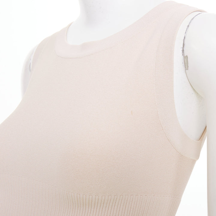 ALAIA pale blush pink open work drop waist plisse fringe knit mini dress FR36 S