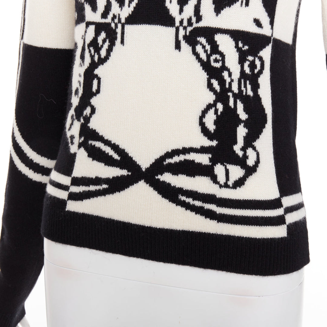 HERMES Brides de Gala 100% Scottish cashmere black white intarsia sweater FR36 S