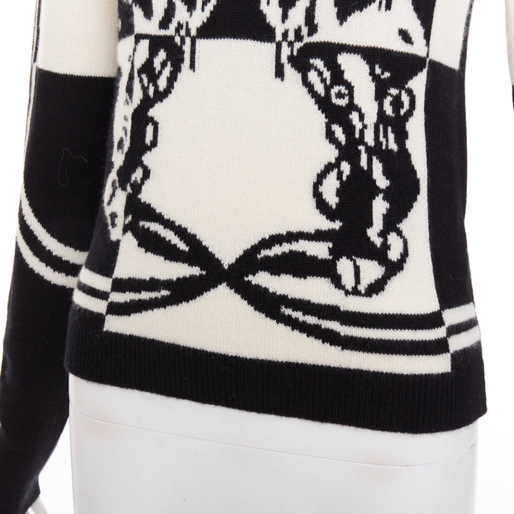 HERMES Brides de Gala 100% Scottish cashmere black white intarsia sweater FR36 S