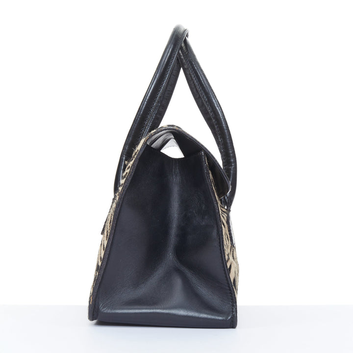 LAMBERTSON TRUEX 2004 zebra print calf hair black leather flap top handle bag