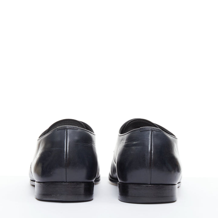 PRADA black leather square toe lace brogue shoes UK6.5 EU40.5