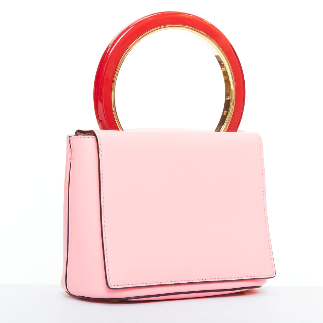 MARNI Pannier red resin handle pink leather flap crossbody bag