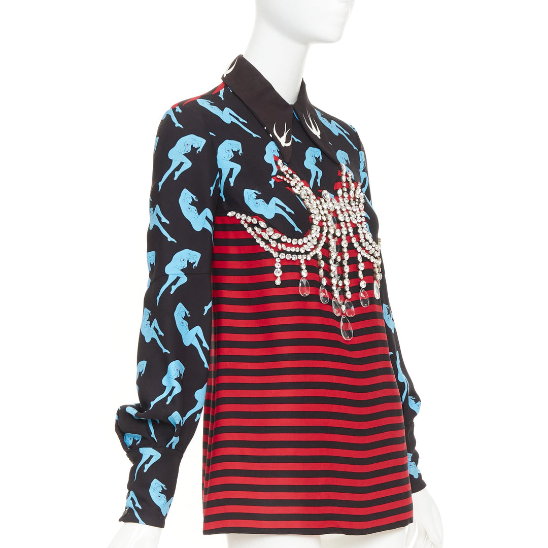 MIU MIU 2016 Runway print chandelier crystal embellished blouse top IT36 XXS
