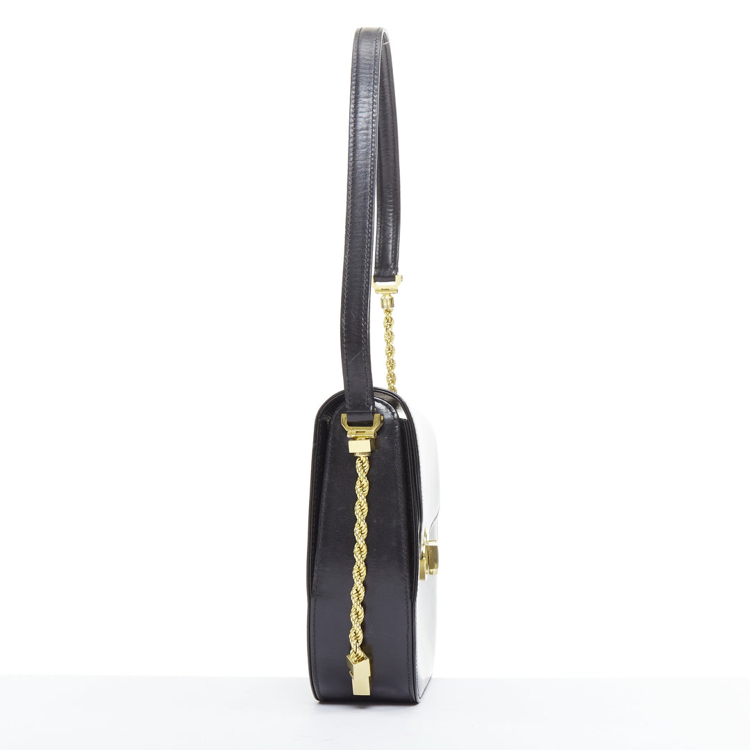 BALLY Vintage black smooth leather gold turnlock chain flap box bag