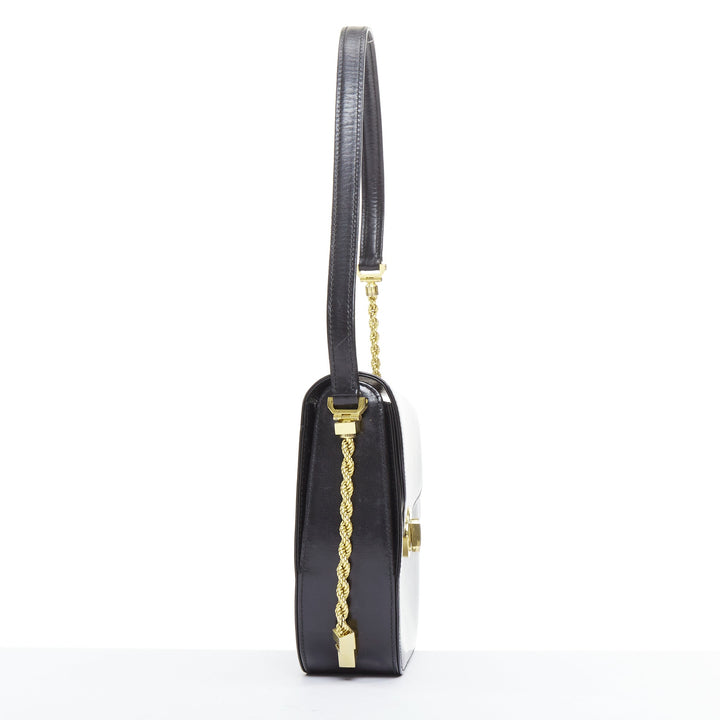 BALLY Vintage black smooth leather gold turnlock chain flap box bag