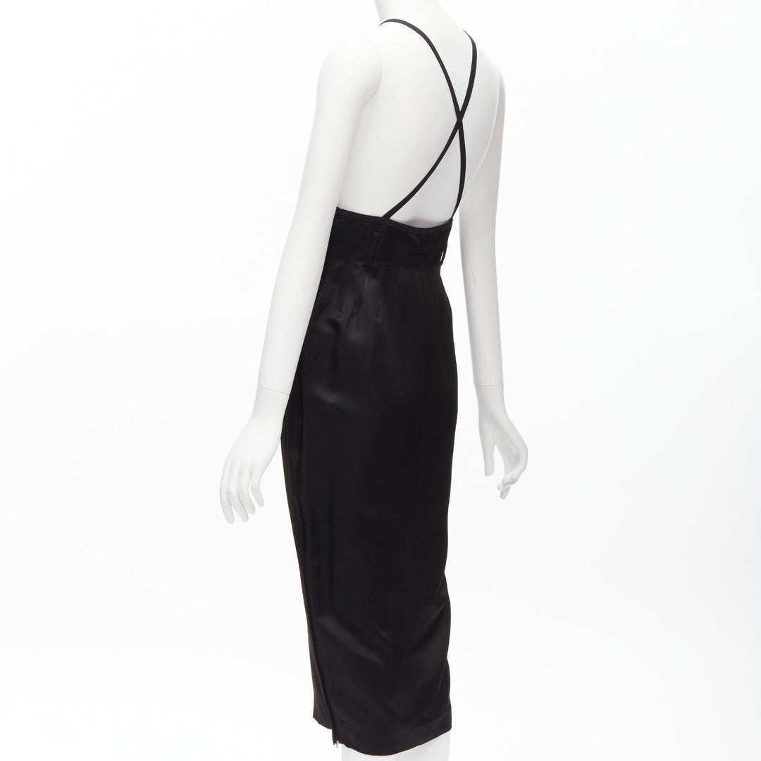 JEAN PAUL GAULTIER FEMME Vintage black twill cross strap dungaree dress FR40 L