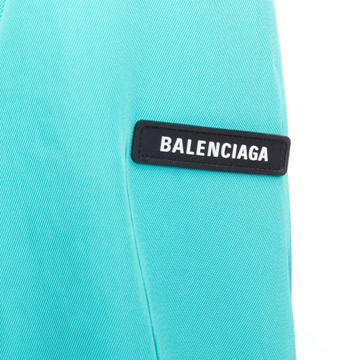 BALENCIAGA 2022 bright turquoise creased twill  rubber oversized blazer FR34 XS