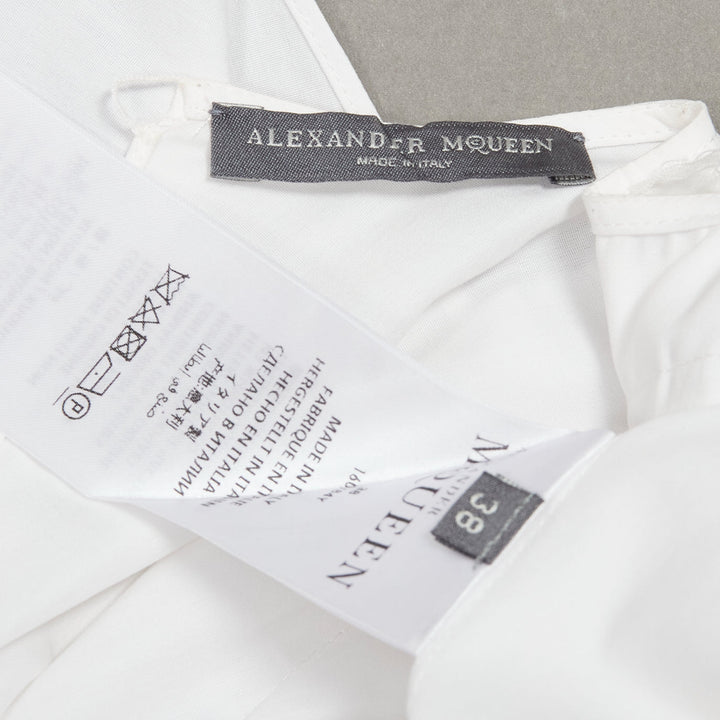 ALEXANDER MCQUEEN white cotton asymmetric ruffle high low hem tunic top IT38 XS