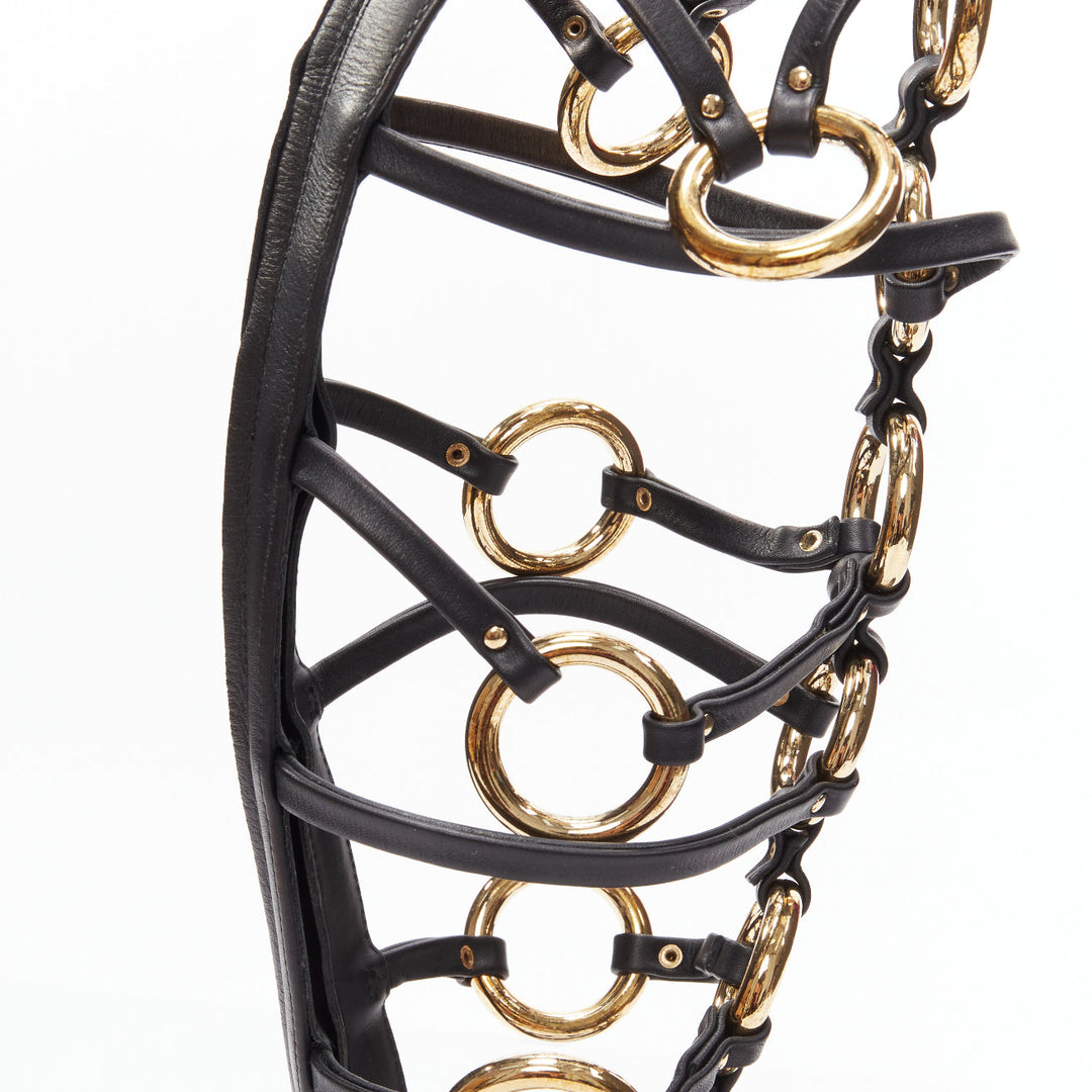 GIUSEPPE ZANOTTI black gold ring bondage gladiator sandal EU38.5